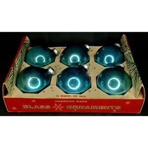 WWII Era Christmas Ornament Set Of 6 With Box Coby Corning Made In USA 1940s